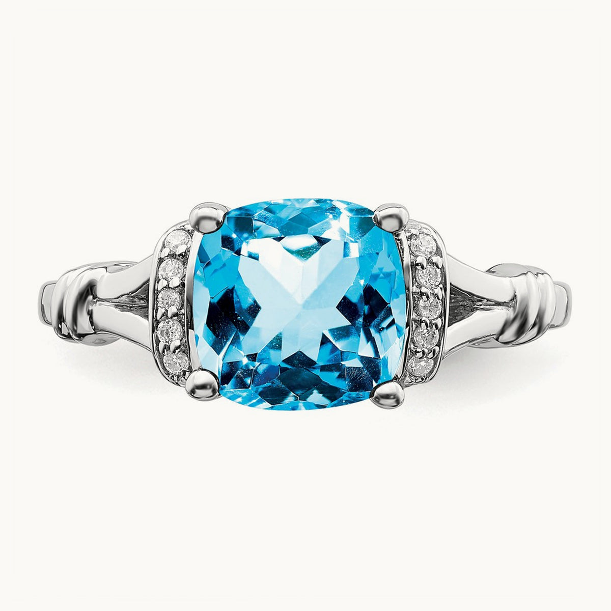 Blue Topaz and Diamond Ring, 14K White Gold