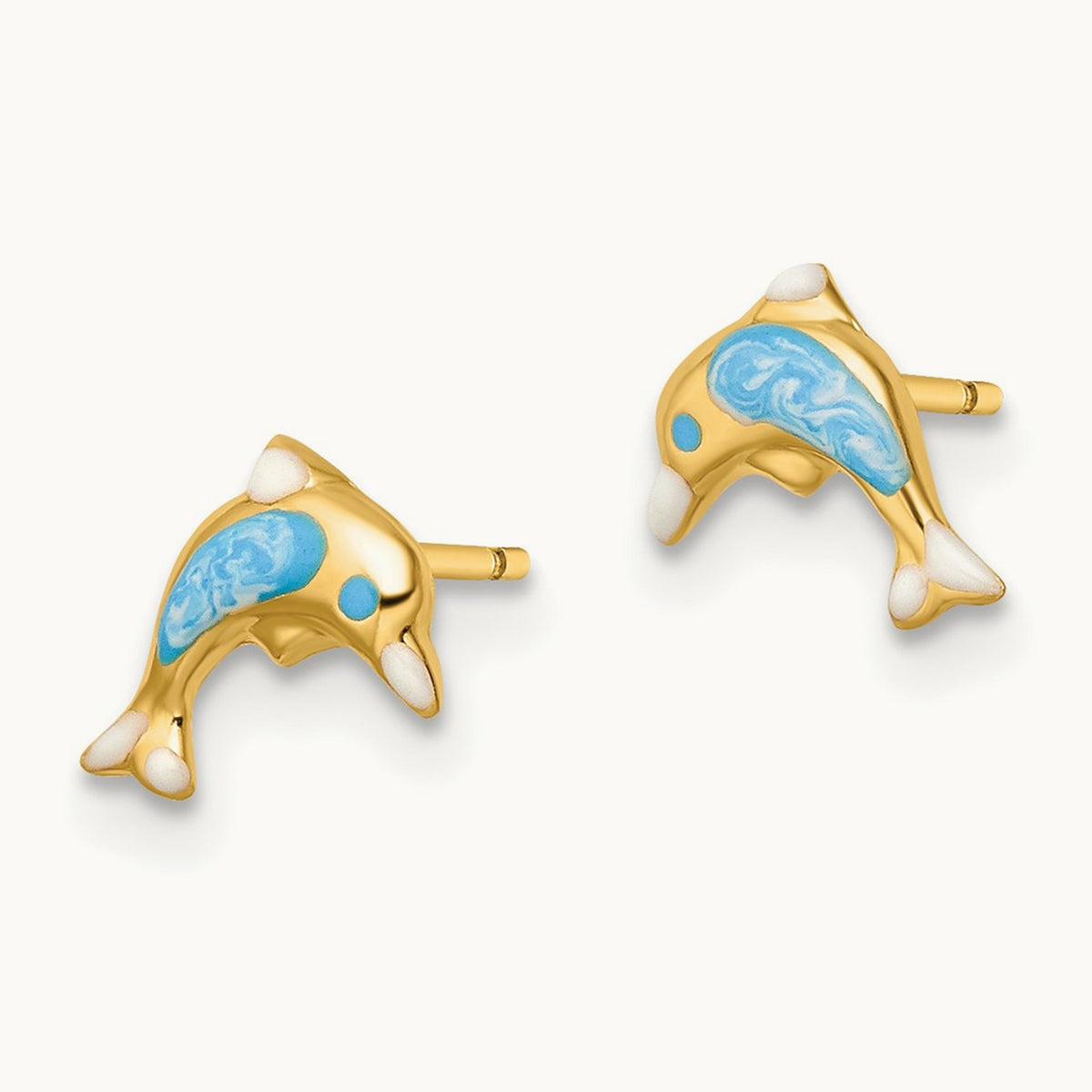 Madi K Polished Enameled Dolphin Post Earrings, 14K