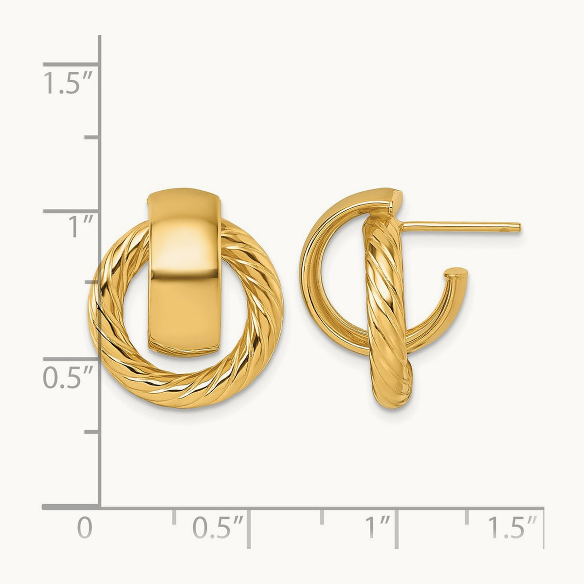 Polished and Twisted Circle Post Earrings — 14K Yellow Gold