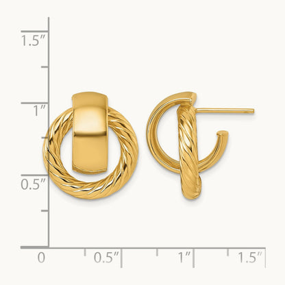 Polished and Twisted Circle Post Earrings — 14K Yellow Gold