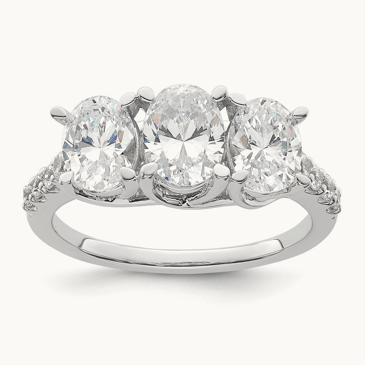 Oval Center Semi-Mount 3 Stone Engagement Ring, 0.10-0.25 ct tw Lab-Grown Diamond — 1/5 ct, 14K Yellow Gold