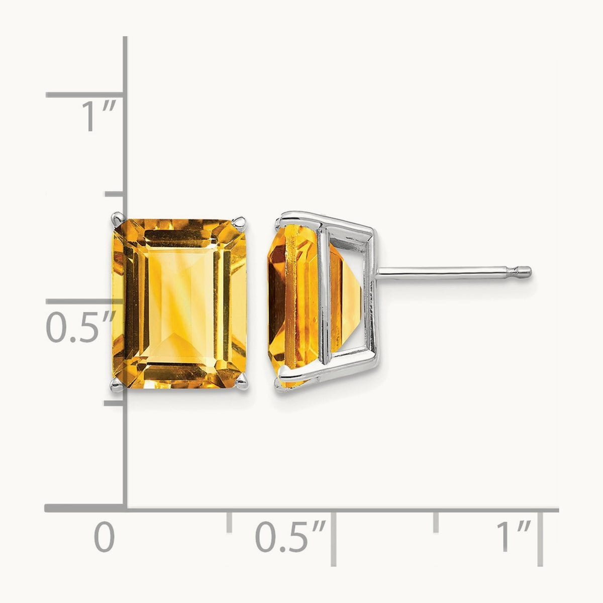10x8 Emerald Cut Citrine Stud Earrings, 14K White Gold