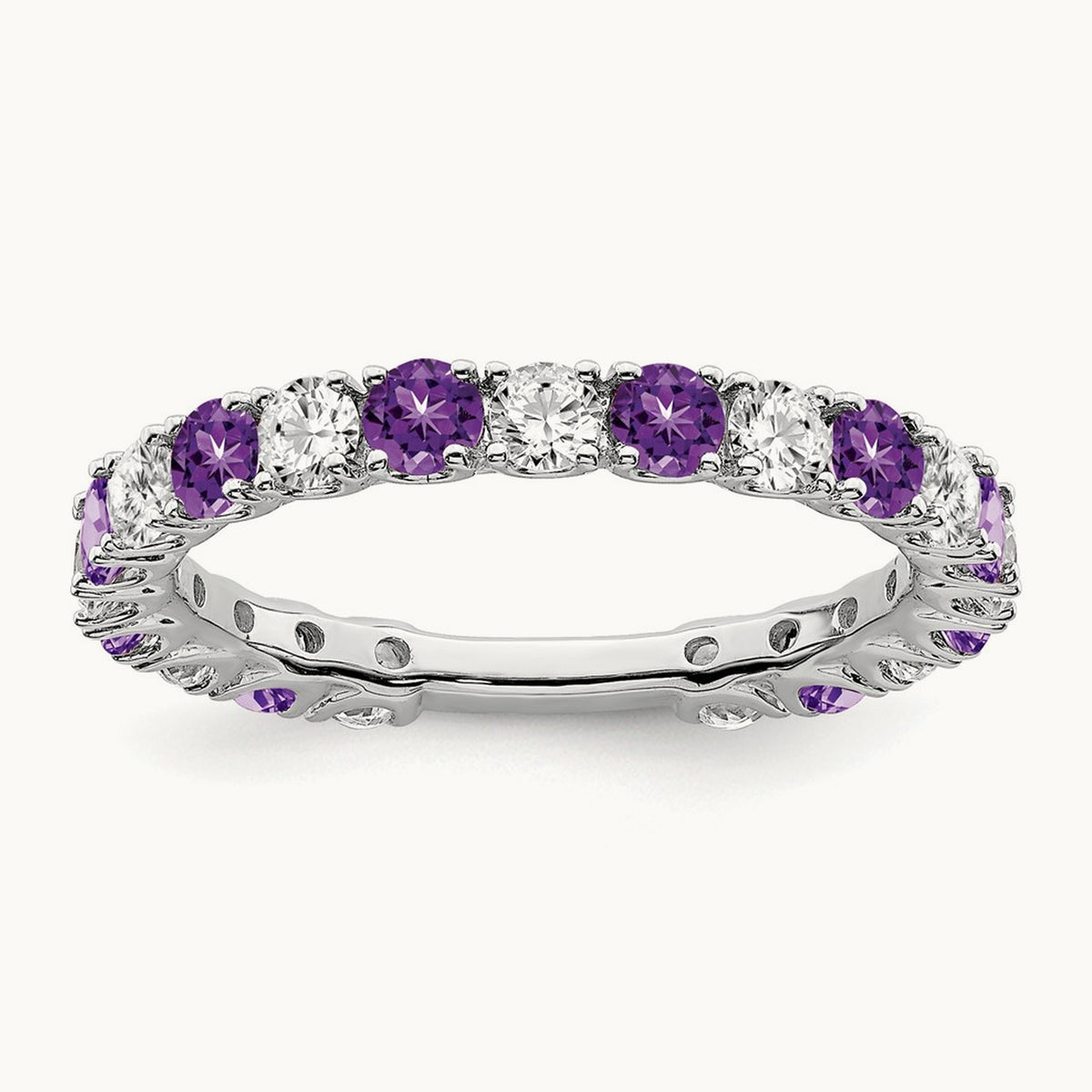 Amethyst and Diamond Band, 14K White Gold