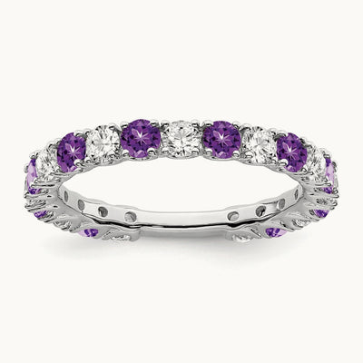 Amethyst and Diamond Band, 14K White Gold