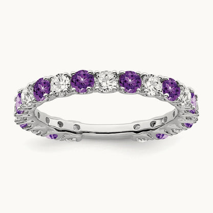 Amethyst and Diamond Band, 14K White Gold