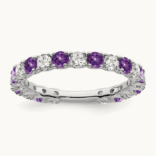 Amethyst and Diamond Band, 14K White Gold