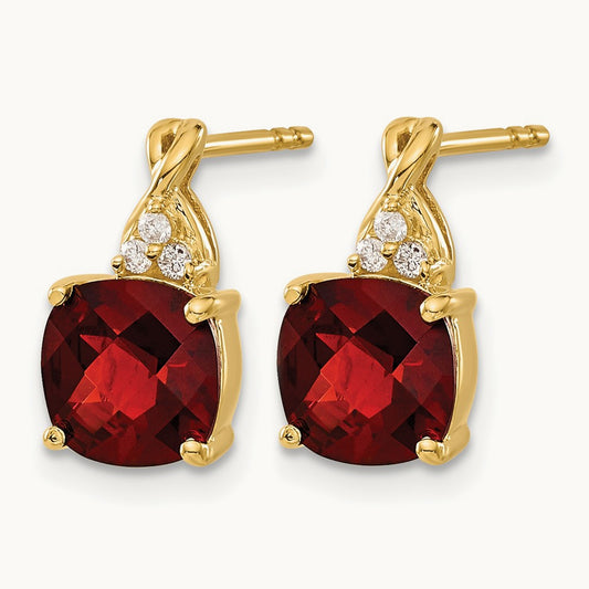 Checkerboard Garnet and Diamond Earrings, 14K
