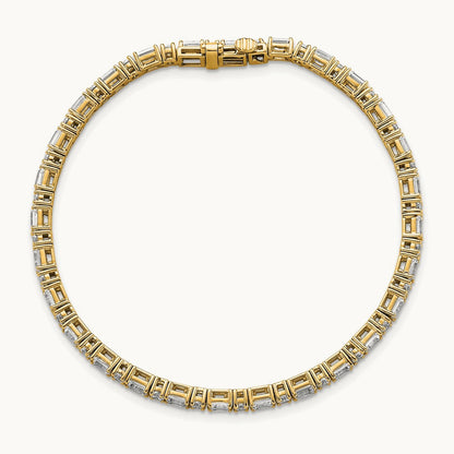 Emerald/Round Tennis Bracelet, 4.75-5.00 ct tw Lab-Grown Diamond — 14K Yellow Gold