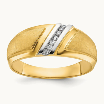 w/ White RH IBGoodman Men's Polished & Satin AA Diamond Ring, 14K