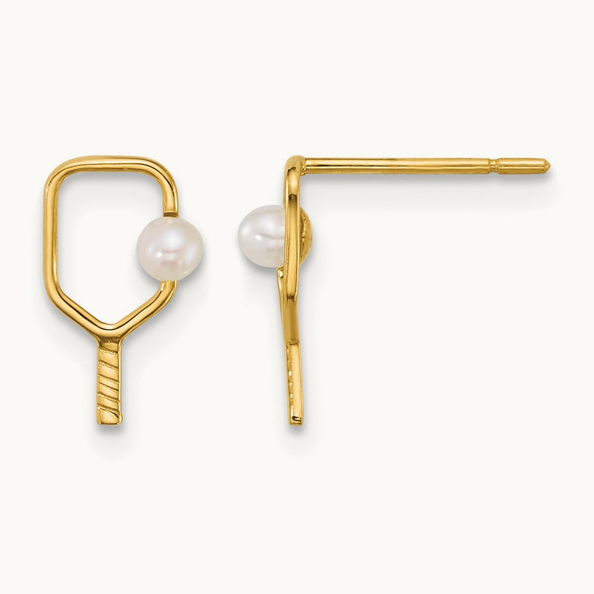 Polished Freshwater Cultured Pearl Pickleball Post Earrings, 14K