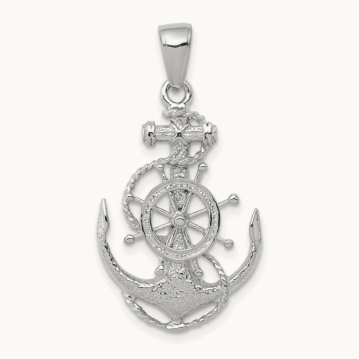 Medium Anchor with Wheel Pendant — 14K White Gold