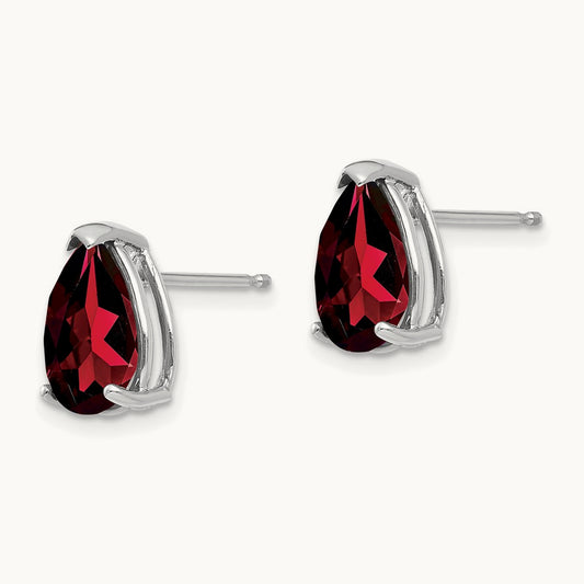 10x7mm Pear Garnet Earrings, 14K White Gold