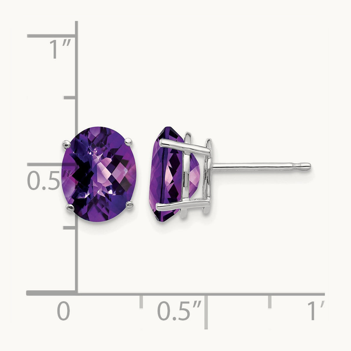 9x7mm Oval Amethyst Checker Earrings, 14K White Gold