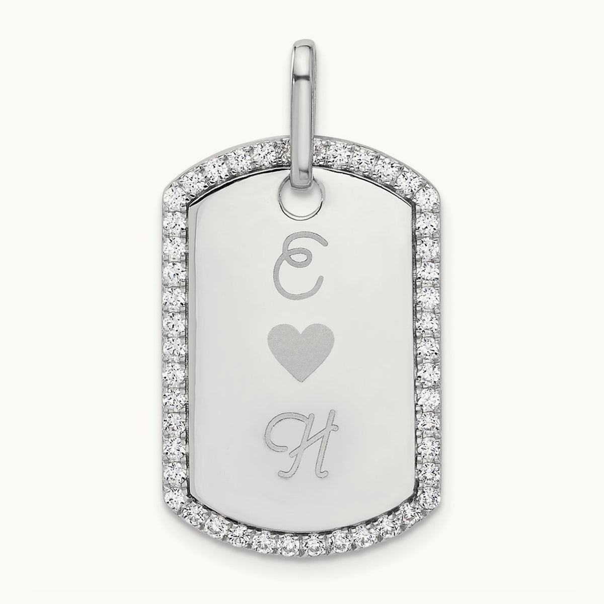 Personalized Diamond Dog Tag Charm — 14K White Gold