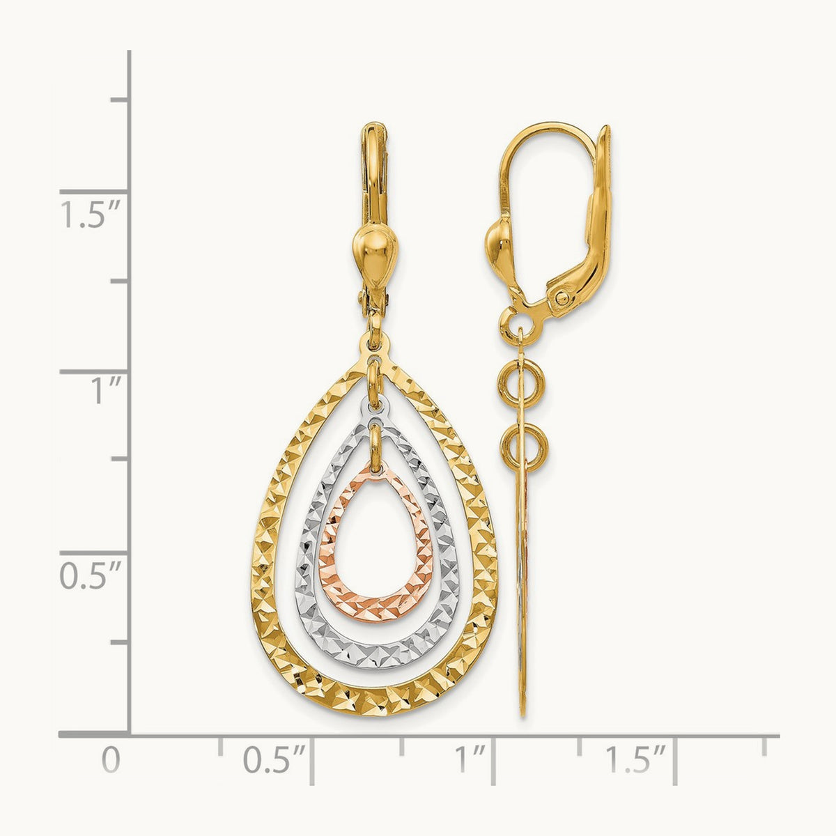 Tri-color Polished and D/C Leverback Earrings, 14K — Leslie's