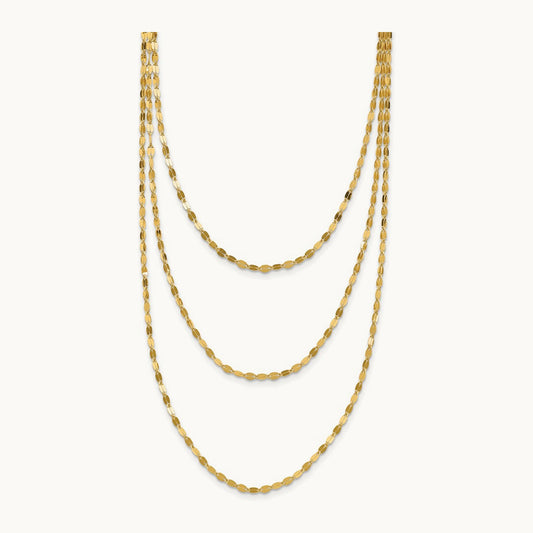 Polished Triple Strand Necklace, 14K