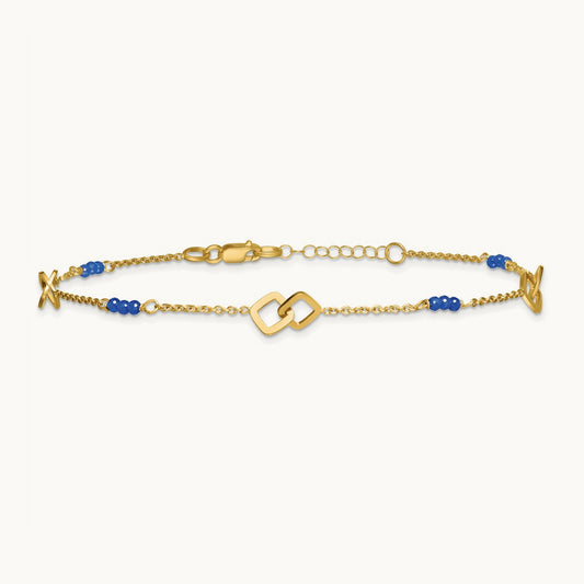 Polished Blue Spinel 9in Plus 1in ext Anklet, 14K