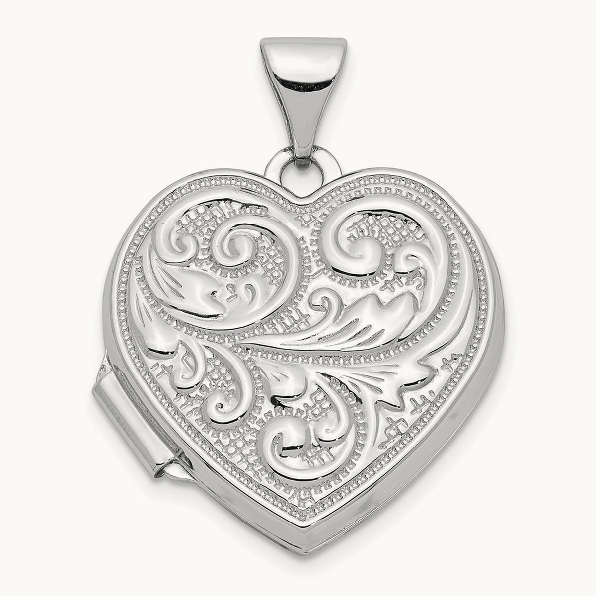 Scrolled LOVE YOU ALWAYS Heart Locket — 14K White Gold, 24.15mm
