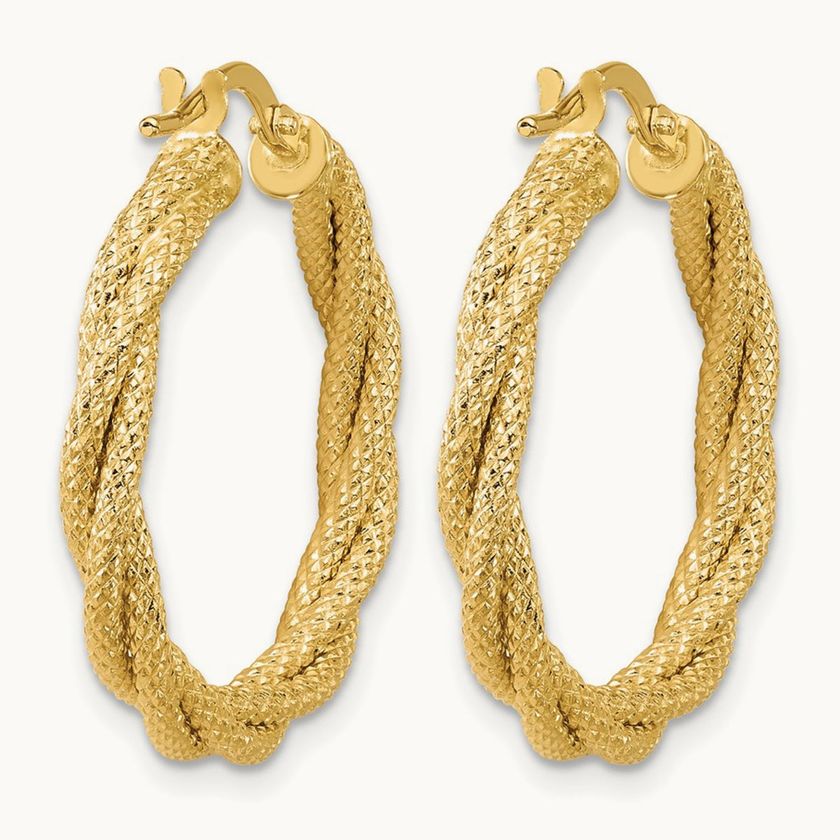 Polished and Textured Twisted Round Hoop Earrings — Leslie's — 25mm