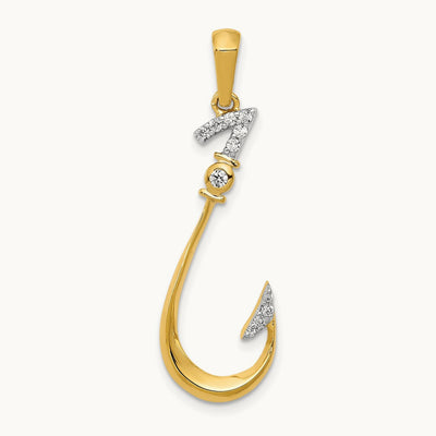 Diamond Fish Hook Pendant, 14K