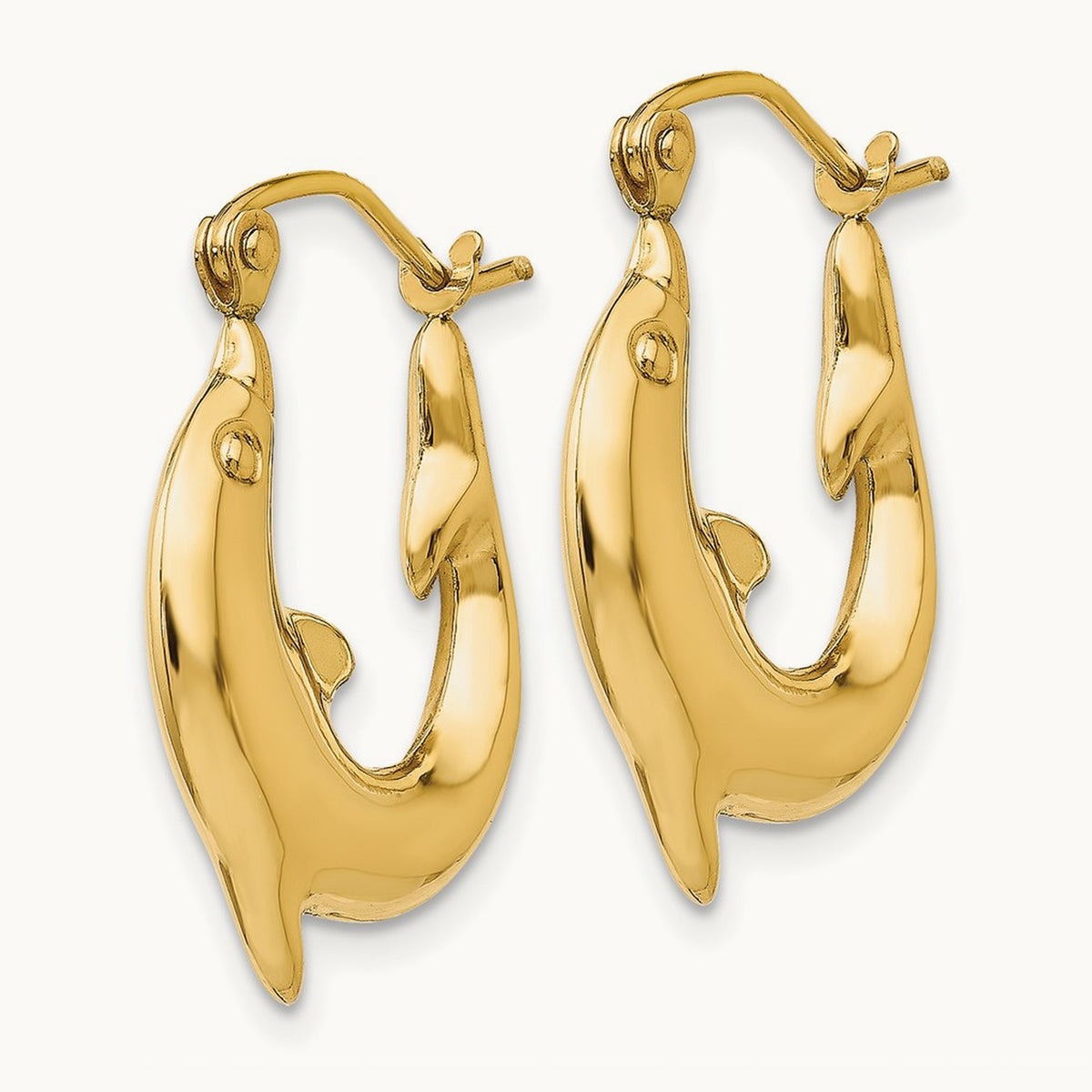 Polished Dolphin Hoop Earrings — 14K Yellow Gold, 18.5mm