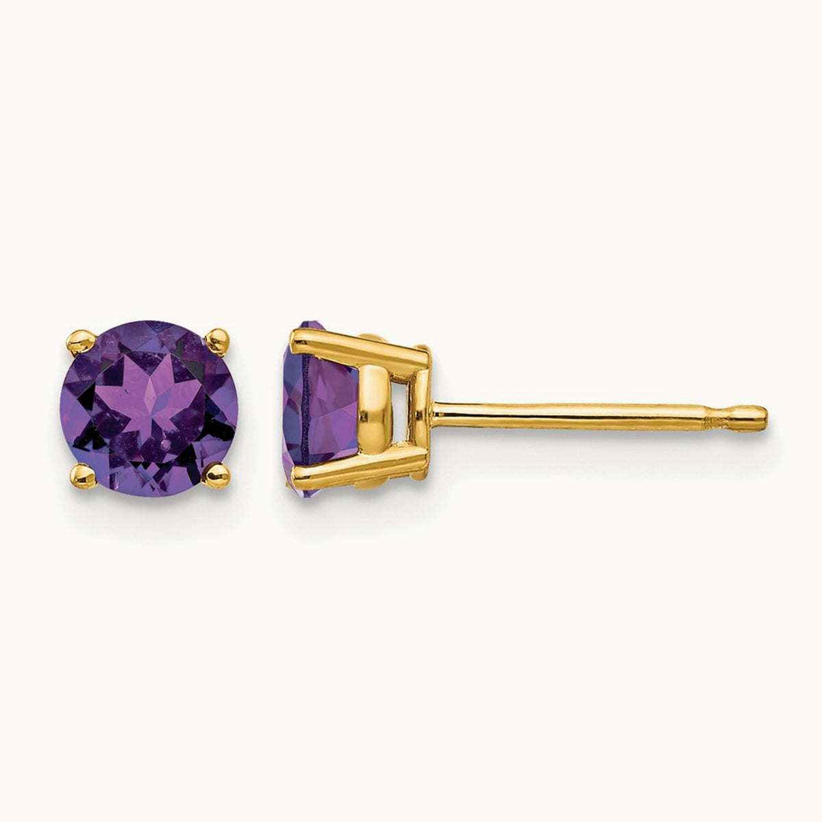 Amethyst Post Earrings, 5mm, 14K