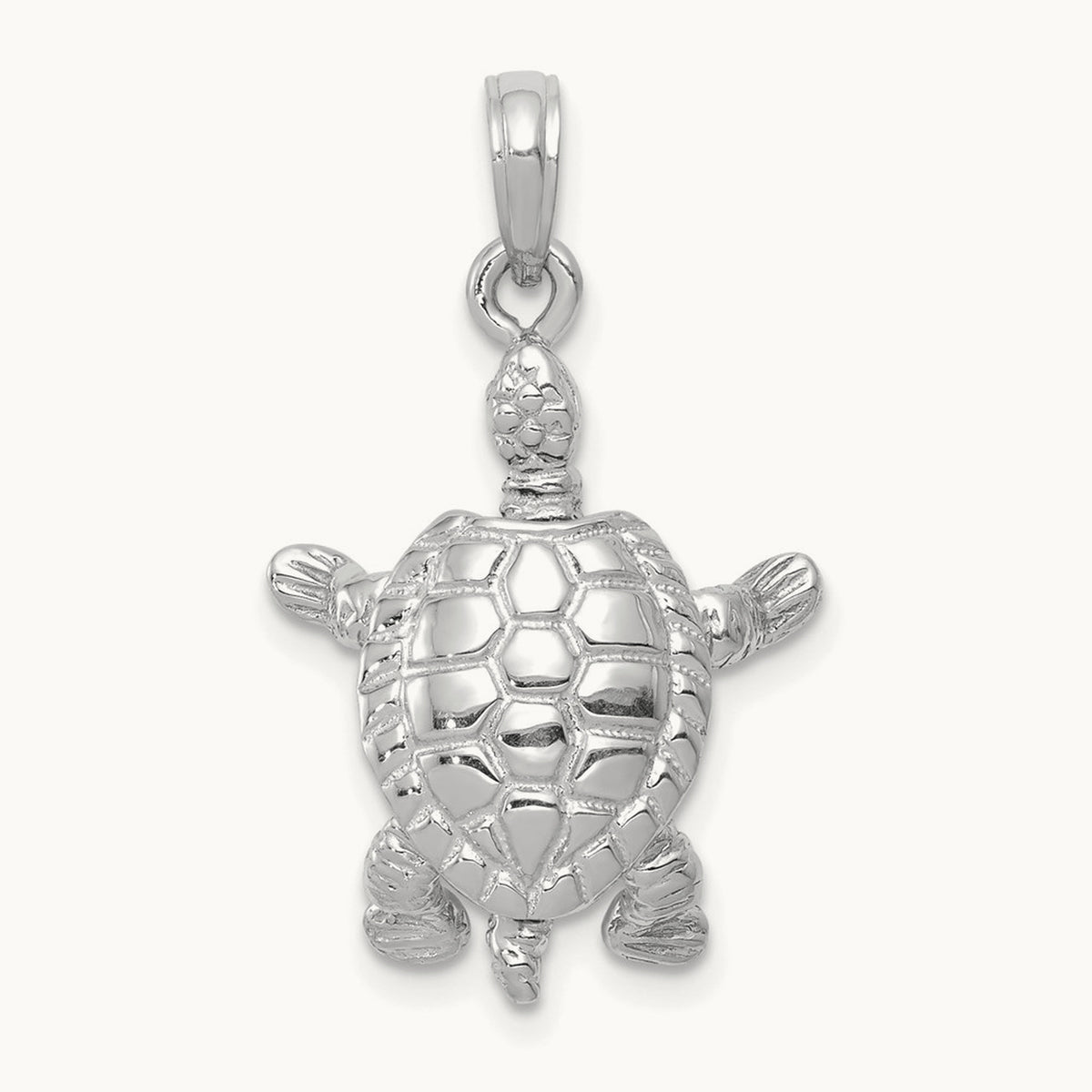 Solid Polished 3-D Moveable Turtle Pendant — 14K White Gold, 19.3mm