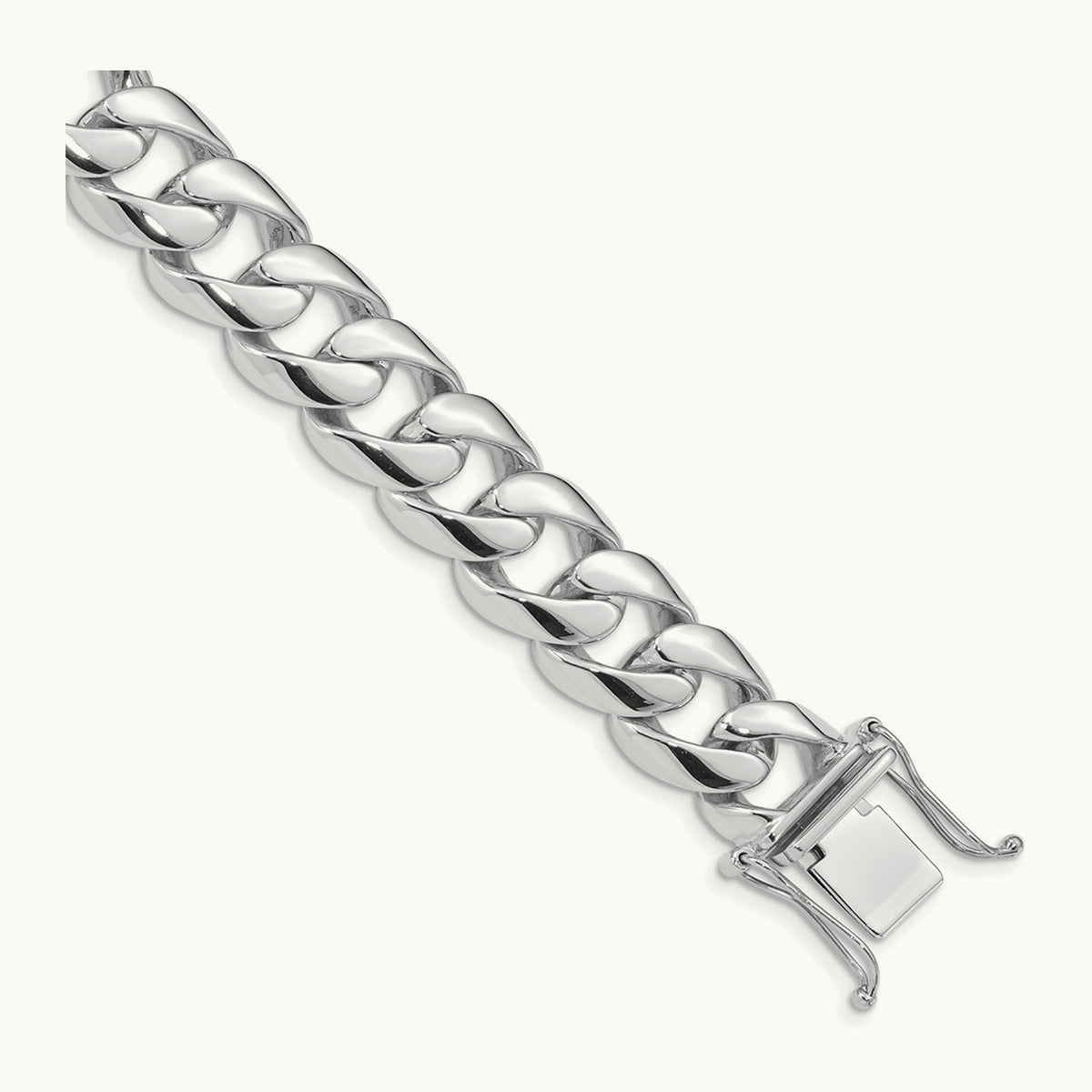 Hand-polished Rounded Curb Link Bracelet — 14K White Gold, 13.4mm