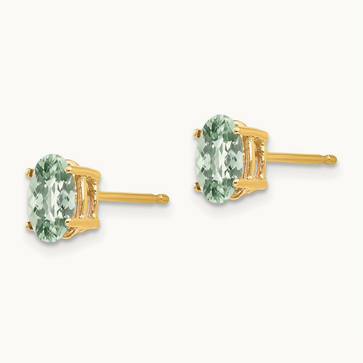 7x5 Oval Checker-Cut Green Quartz Earrings, 14K