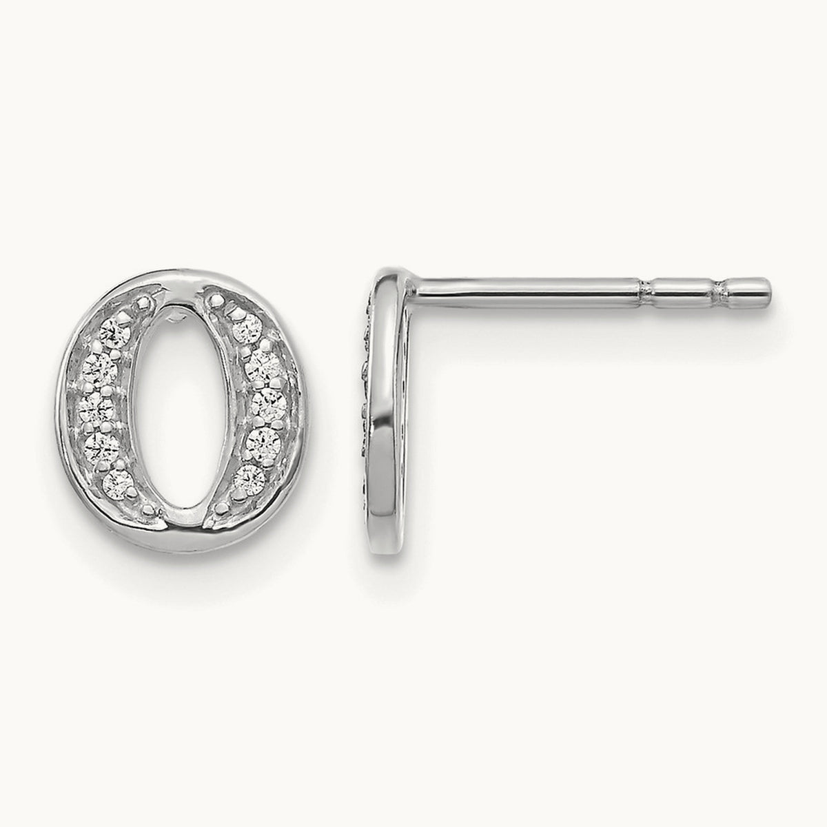 Diamond Initial O Earrings, 14K White Gold