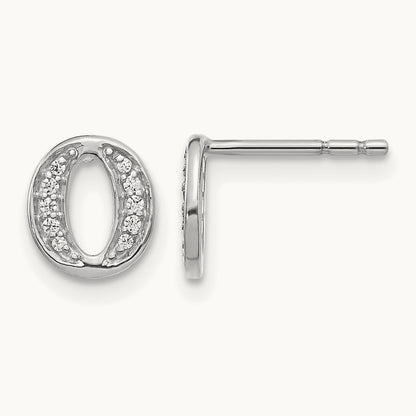 Diamond Initial O Earrings, 14K White Gold