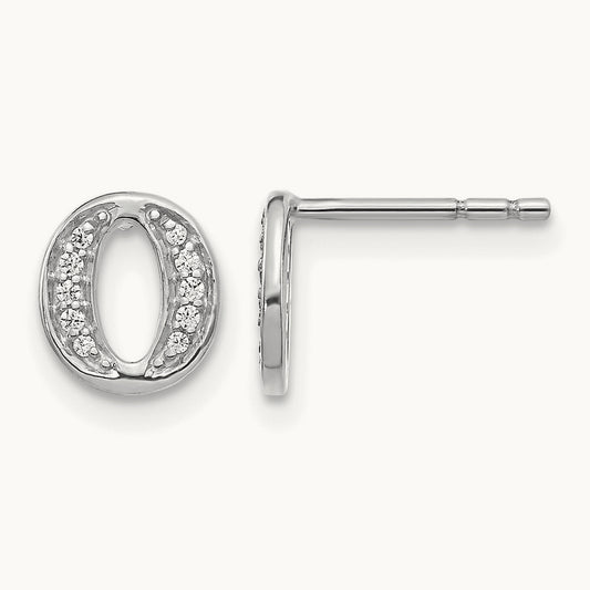 Diamond Initial O Earrings, 14K White Gold
