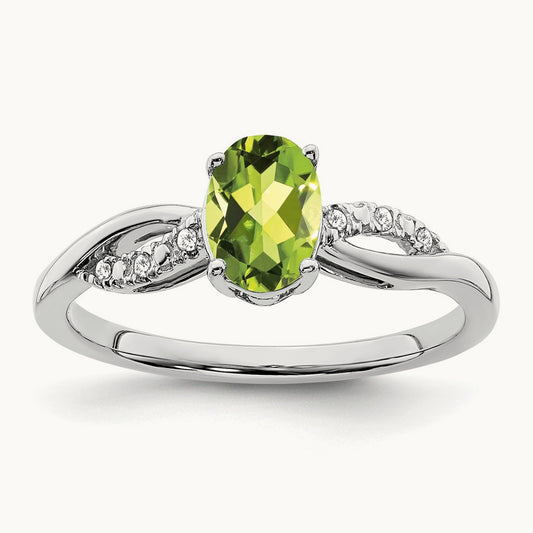 Oval Peridot and Diamond Ring, 14K White Gold