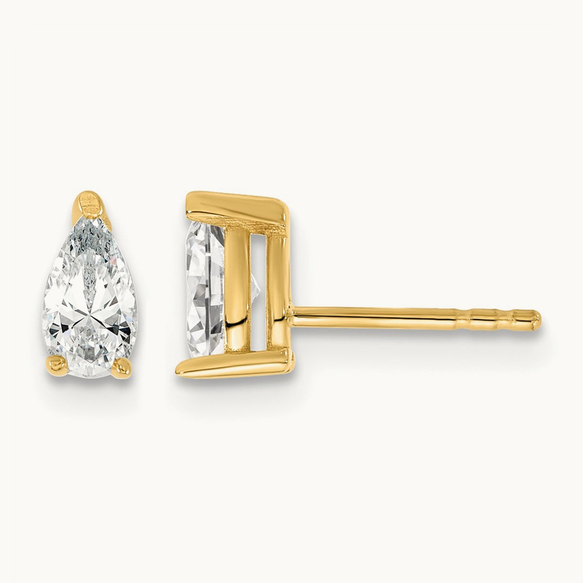 Pear 3 Prong Stud Earrings, 0.50-6.00 ct tw Lab-Grown Diamond — 2/3 ct, 14K Yellow Gold