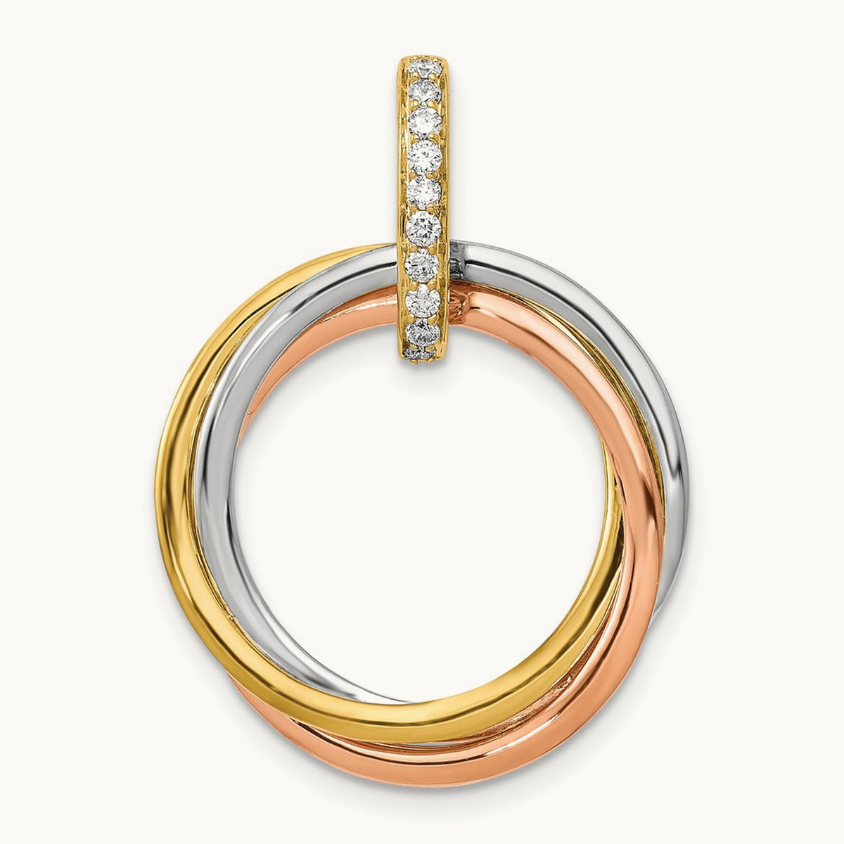 Tri-color 1/10ct. Diamond Intertwined Circles Pendant, 14K