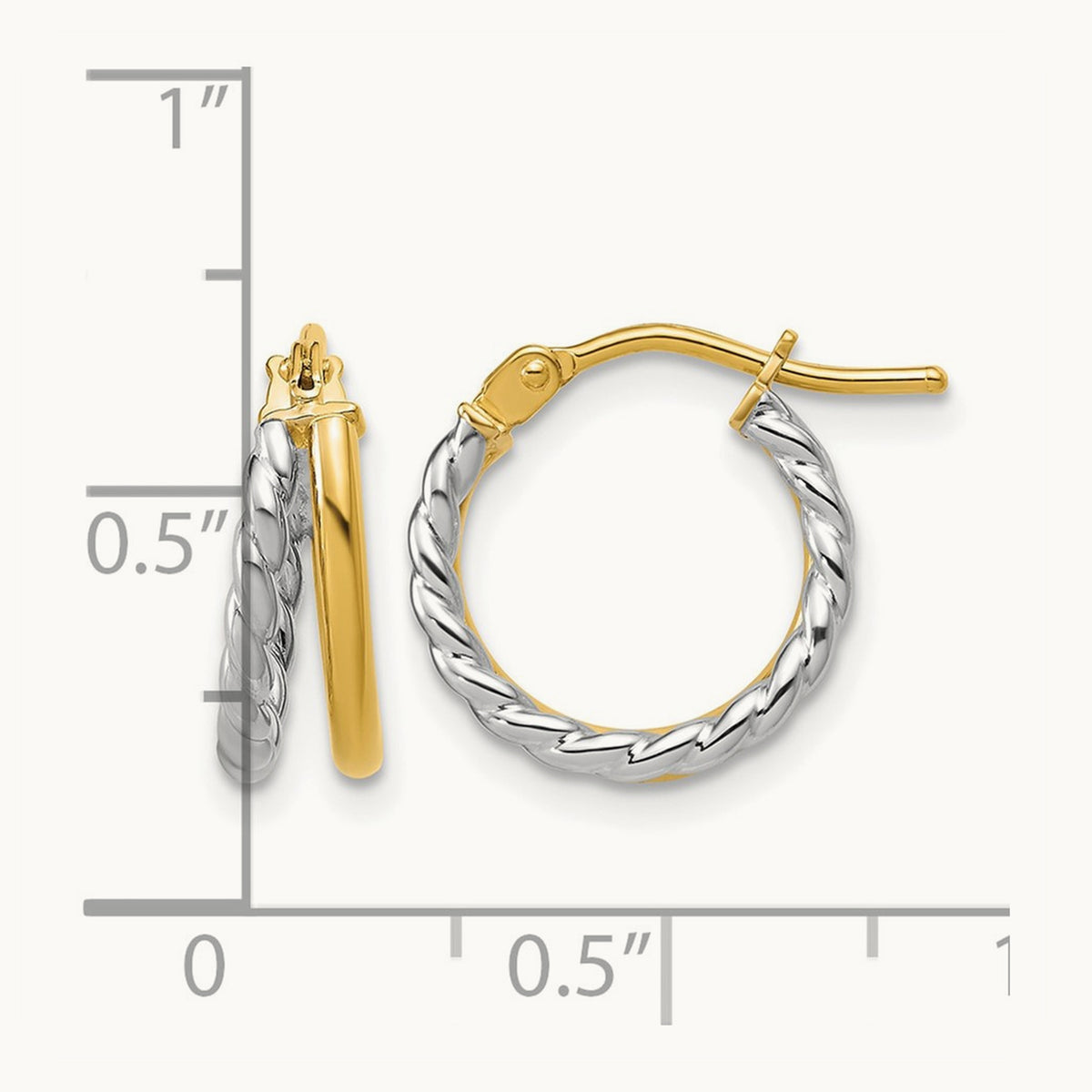 Polished and Twisted 2-row J-Hoop Earrings — 14K Two-Tone Gold