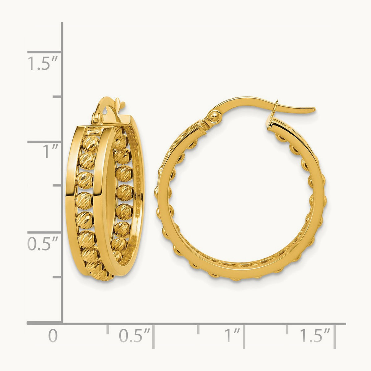 Polished and Diamond-cut Beaded Tube Hoop Earrings — 24.5mm