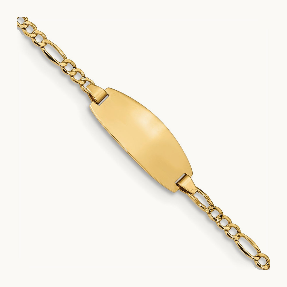 Semi-Solid Oval Figaro ID Bracelet — 14K Yellow Gold