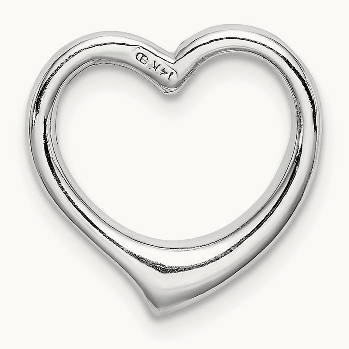 Polished Heart Chain Slide — 14K White Gold, 15.5mm