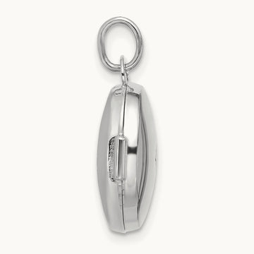 Polished Diamond Round Locket, 16mm, 14K White Gold