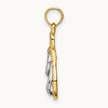 3D w/Rhodium Solid Polished Sandals Pendant, 14K