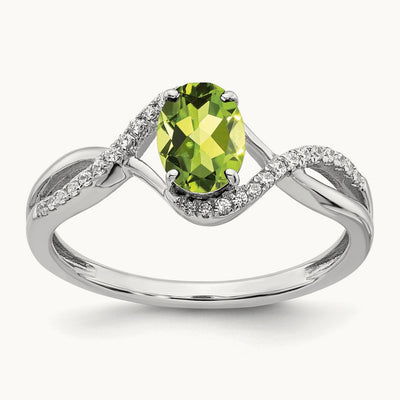 Oval Peridot and Diamond Twist Ring, 14K White Gold