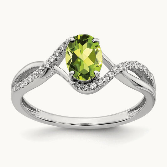 Oval Peridot and Diamond Twist Ring, 14K White Gold