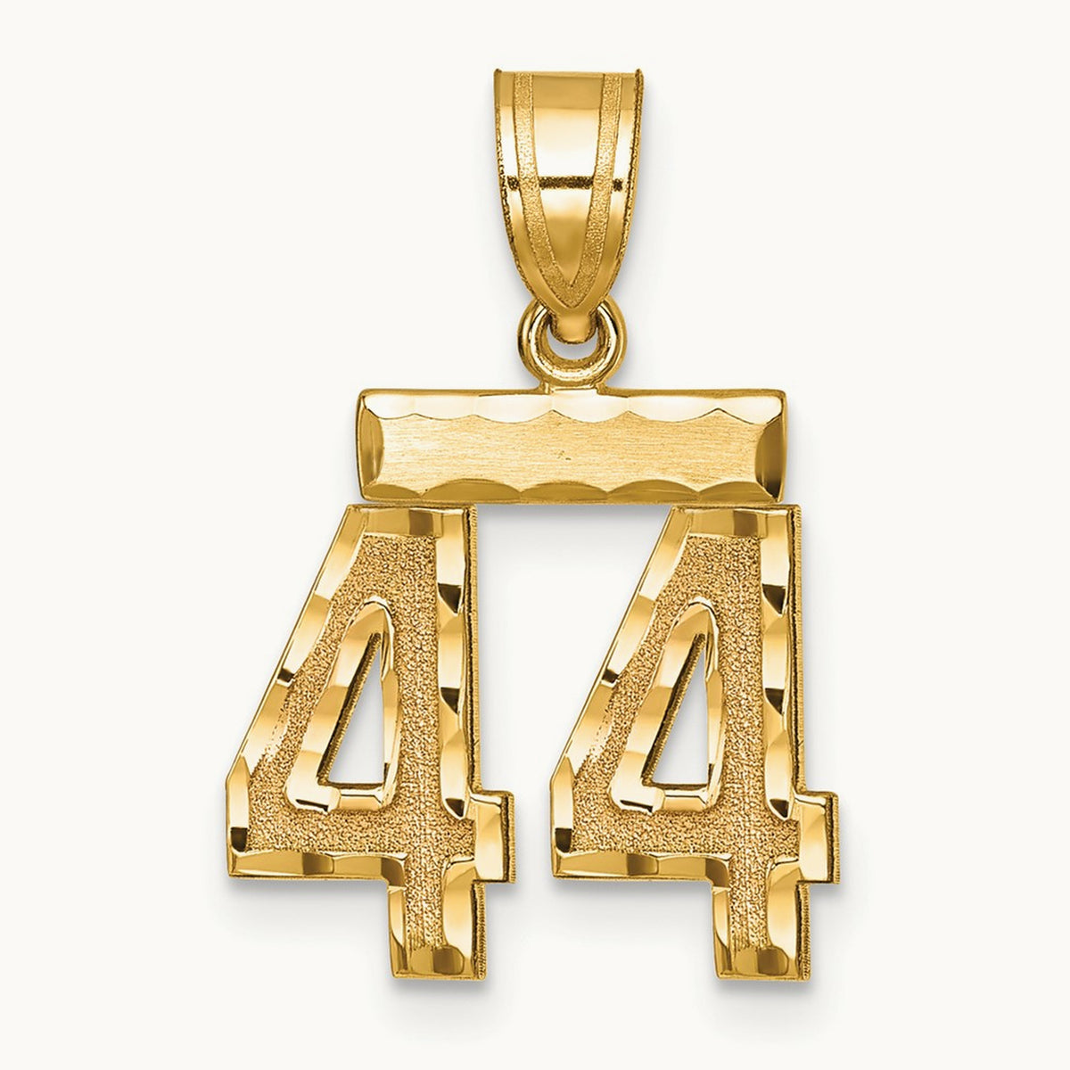 Small Brushed Diamond-cut Number 44 Charm — 14K Yellow Gold