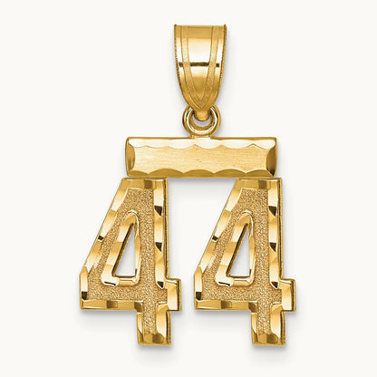 Small Brushed Diamond-cut Number 44 Charm — 14K Yellow Gold