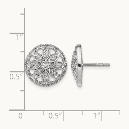 Diamond Fancy Floral Earrings, 14K White Gold