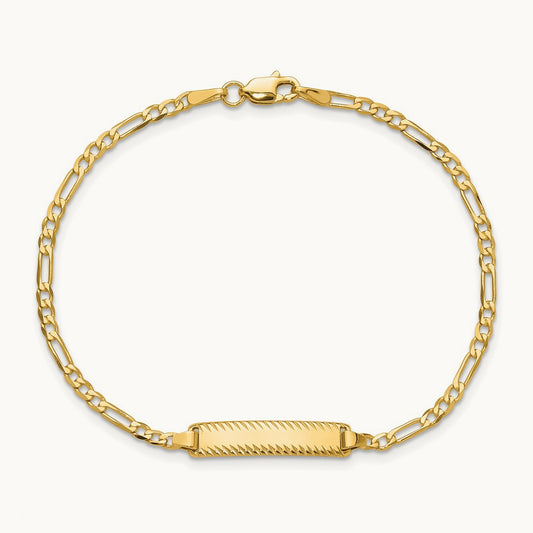 Figaro Diamond Cut ID Bracelet, 14K