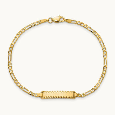 Figaro Link Diamond Cut ID Bracelet, 14K