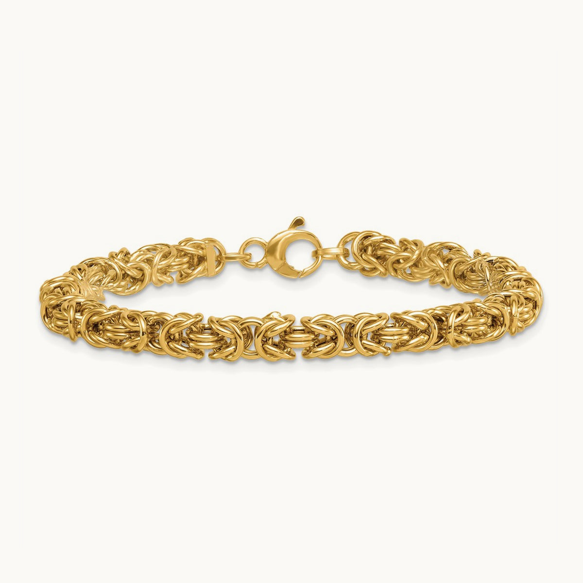 Polished 7.5in Rounded Byzantine Link Bracelet, 14K
