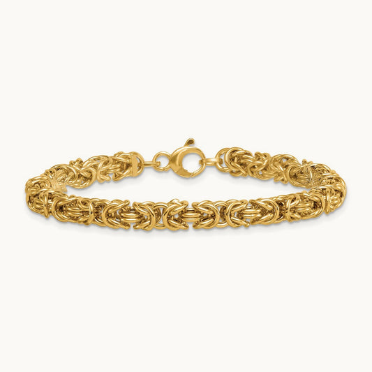 Polished 7.5in Rounded Byzantine Link Bracelet, 14K